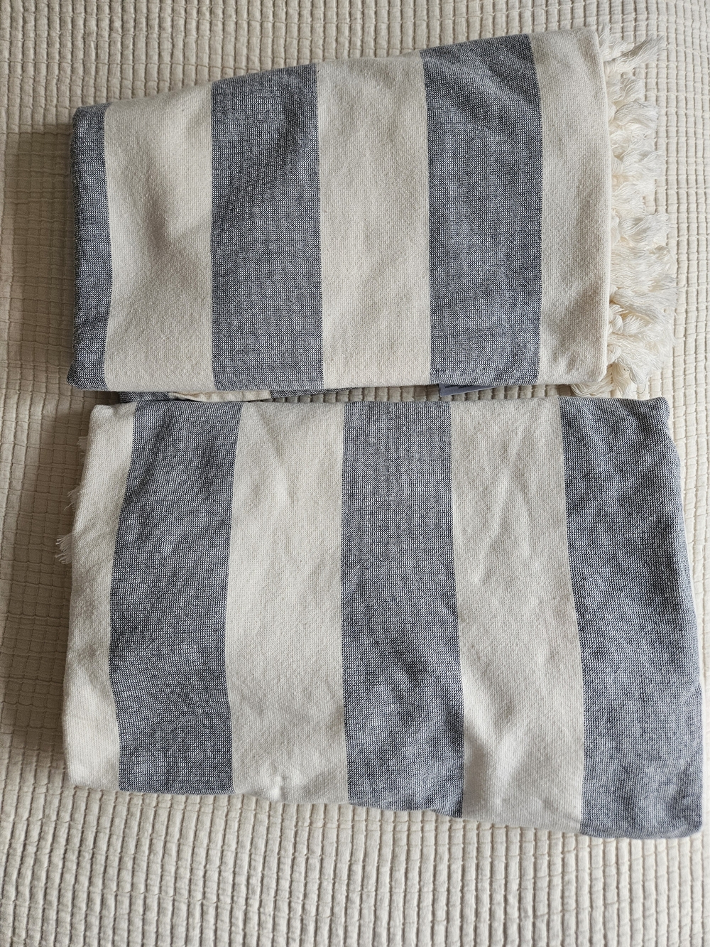 NWOT 2 Striped Blue & Ivory Turkish-Style Beach Towel - Linum Home